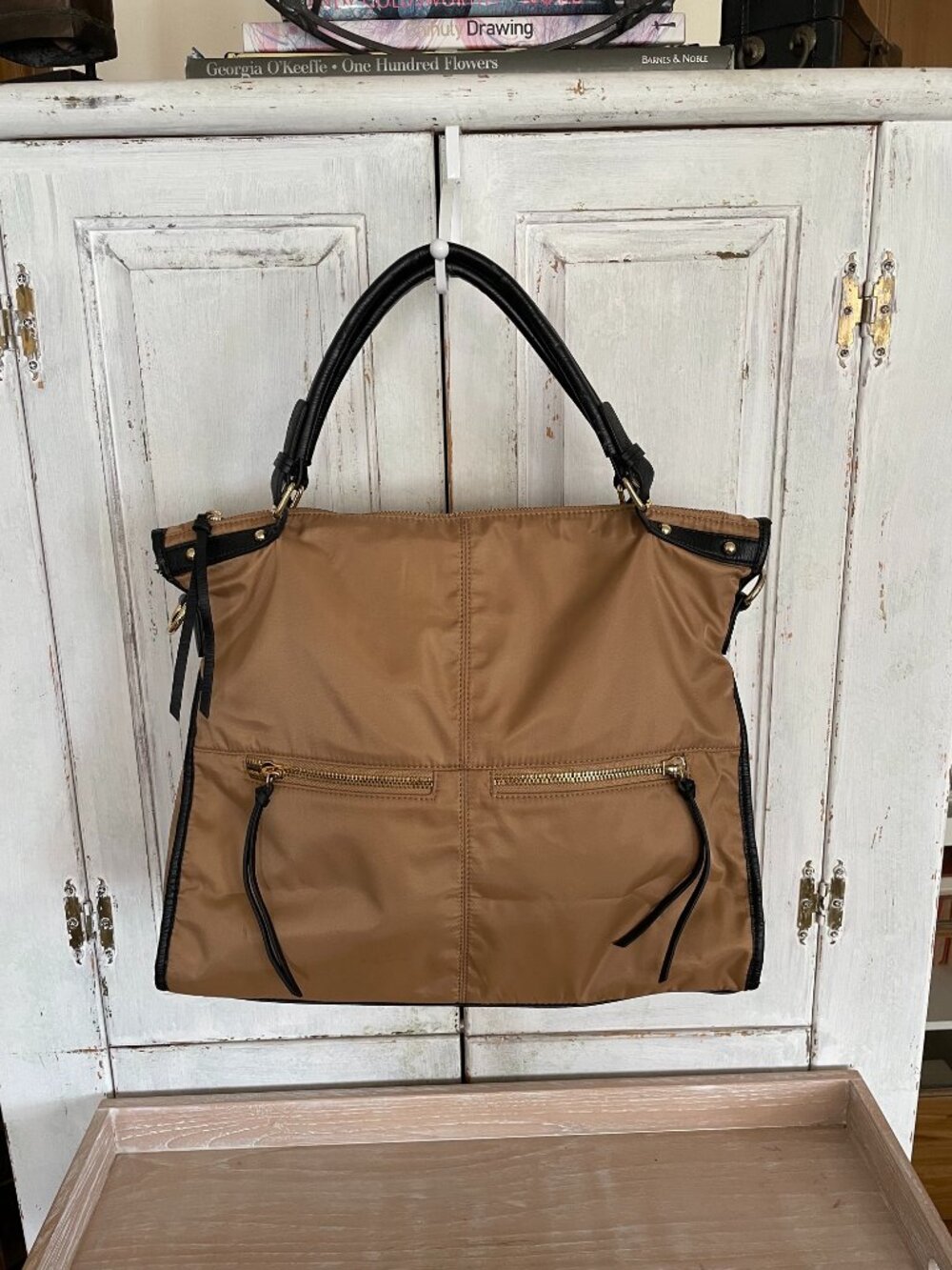 Steve Madden "Easy Going" Tote Tan & Brown w/ Faux Leather Shoulder Strap